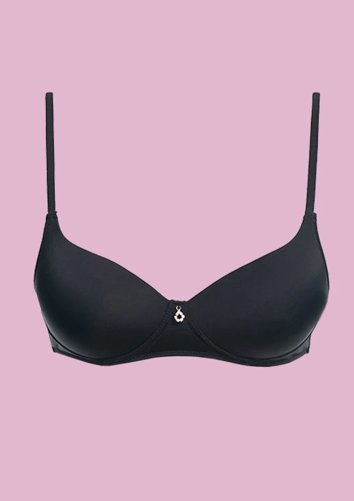 Biustonosz dla nastolatek bez cięć z termicznie modelowanymi miseczkami - POLYAMIDOWY CZARNY - Image 4