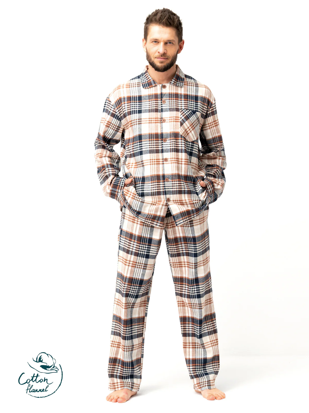 CIEPŁA FLANELOWA PIŻAMA MĘSKA - Image 2