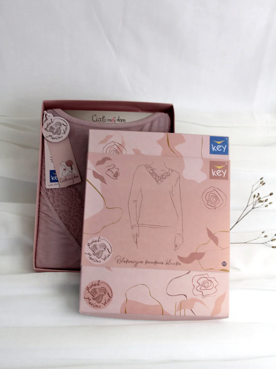Koronkowa bluzka modal & wełna merino - 3 sploty - różowa - Image 5