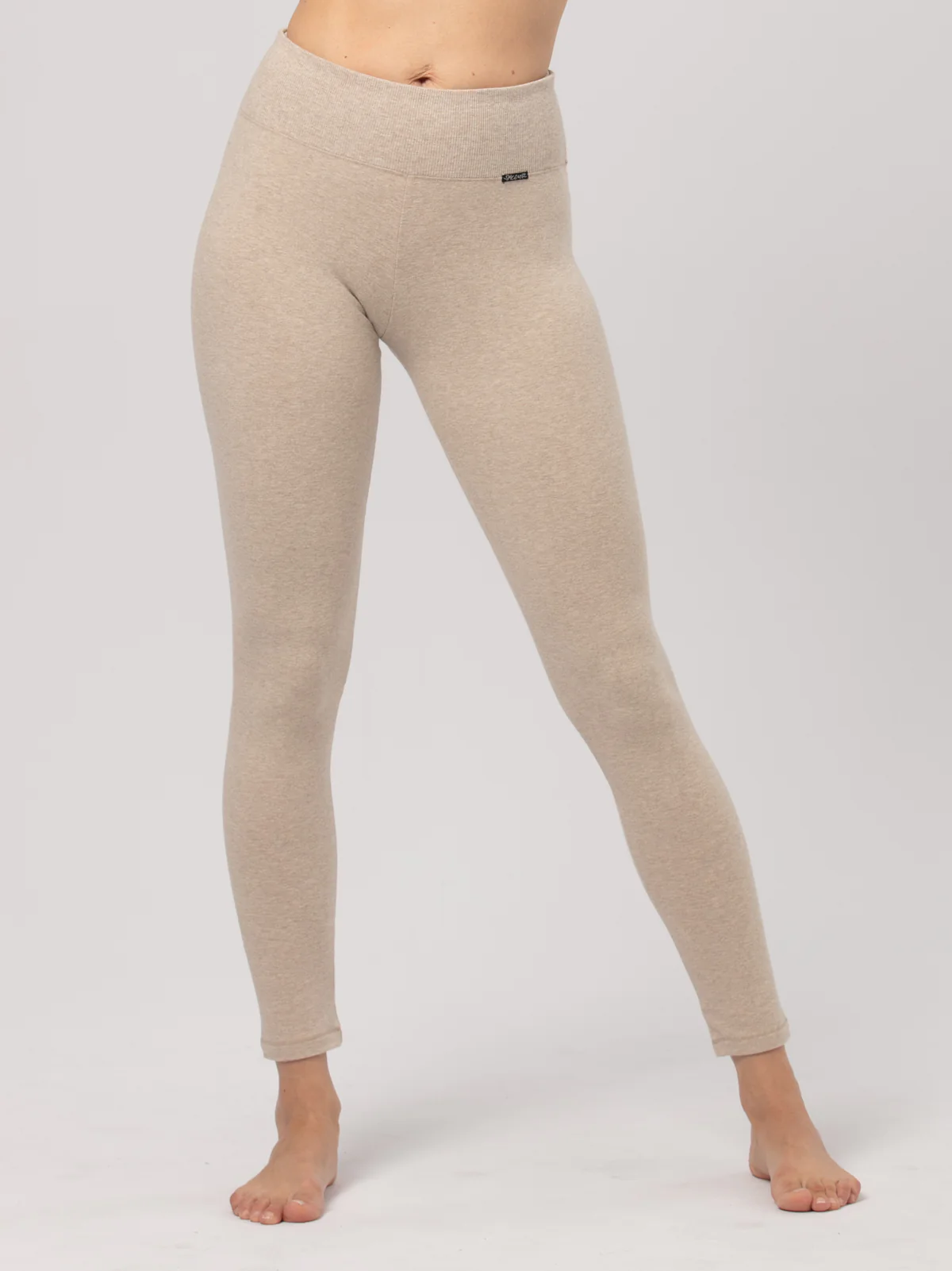 Legginsy Hot Touch z elastyczna gumką RIB-beżowy melanż