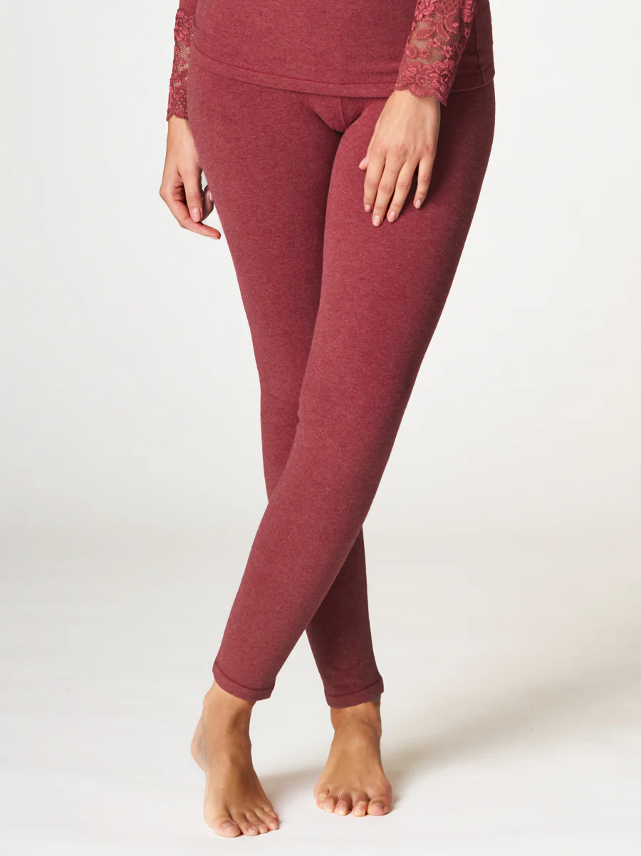 Legginsy Hot Touch z elastyczna gumką RIB-bordowy melanż