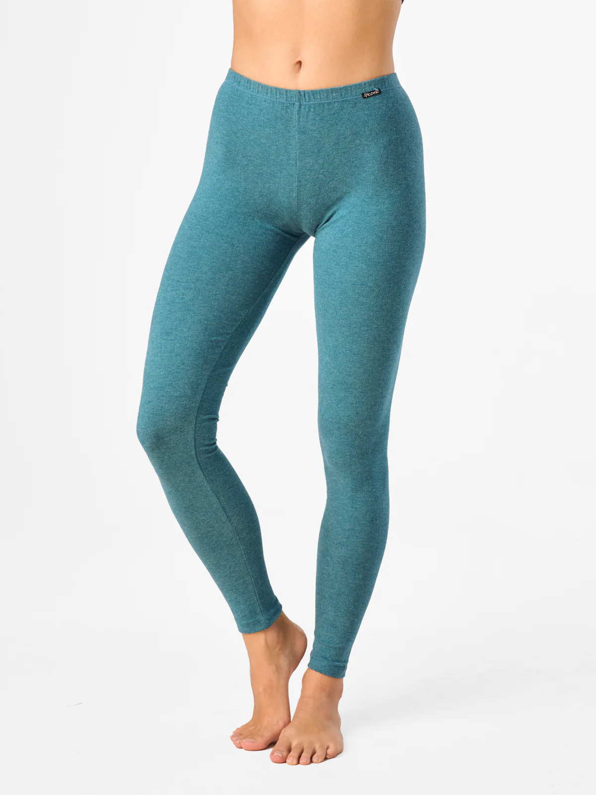 Legginsy Hot Touch z wąską gumką w pasie - turkusowy melanż