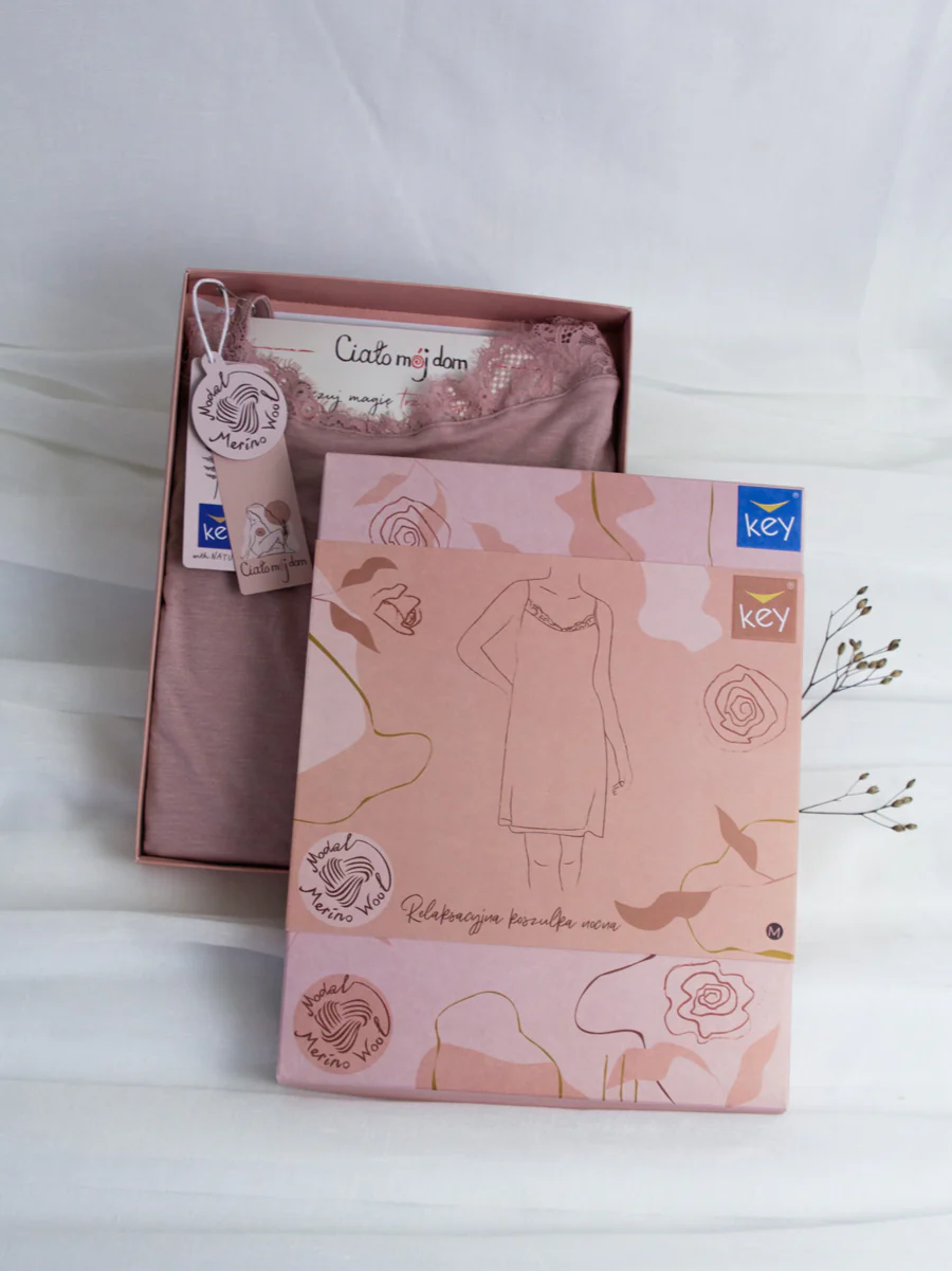 Lekka koszulka nocna/halka modal & wełna merino - 3 sploty - różowa - Image 6
