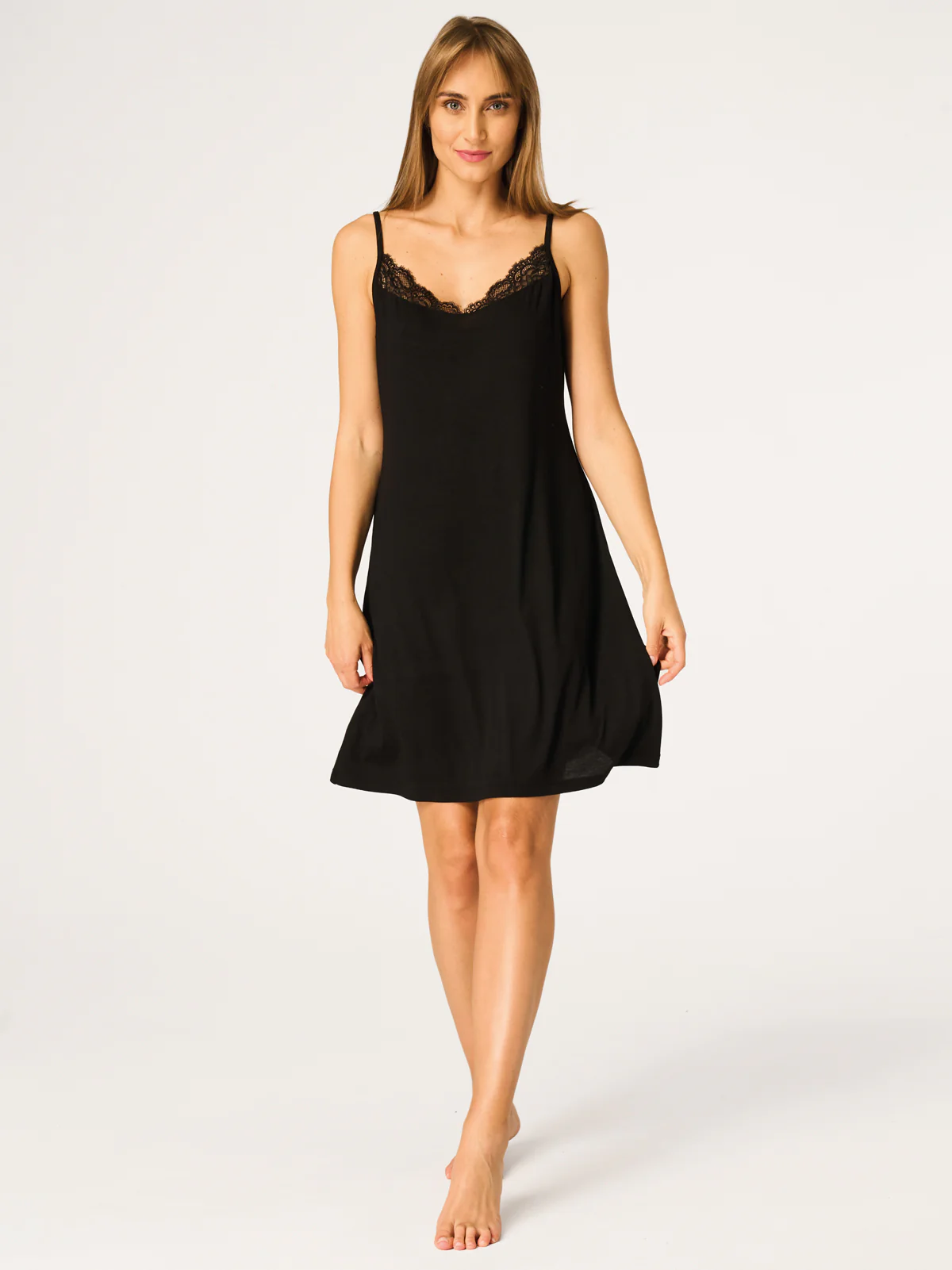 Lekka koszulka nocna/halka modal & wełna merino - 3 sploty - czarna