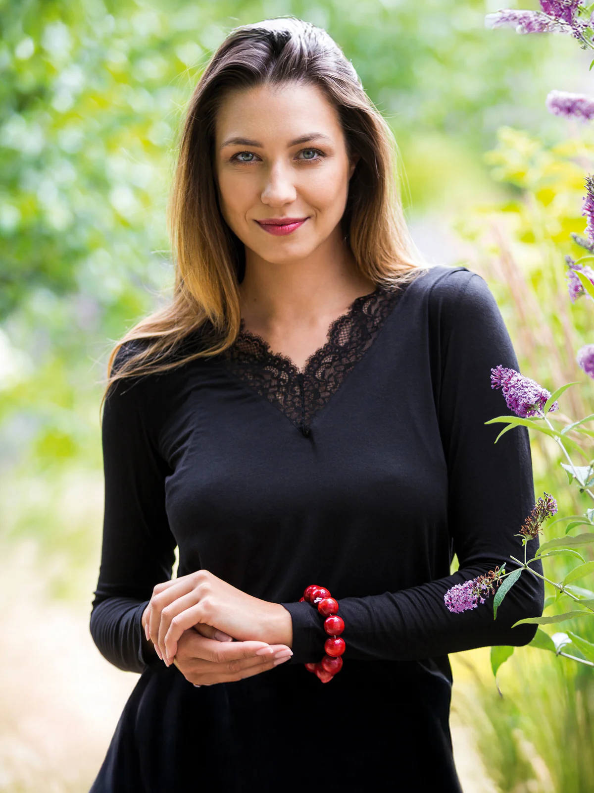 Koronkowa bluzka modal & wełna merino - 3 sploty - czarna
