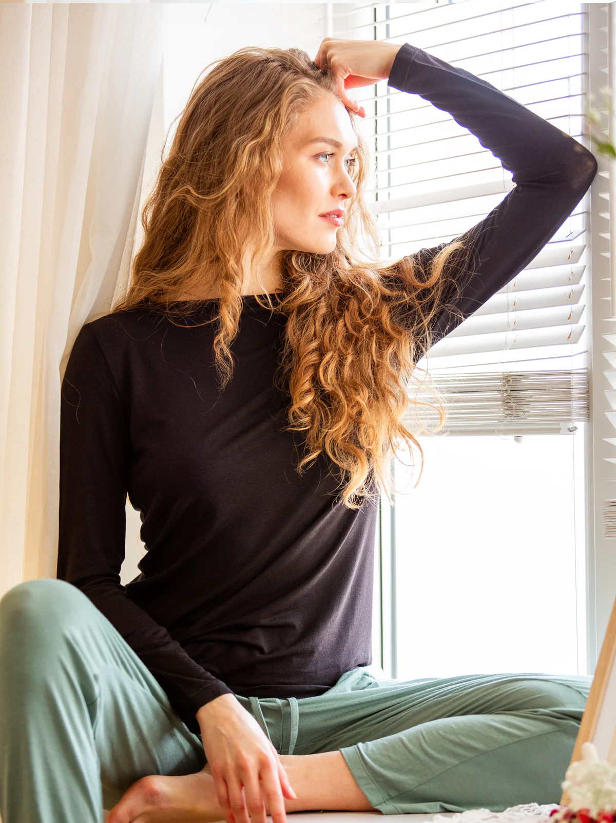 Bluzka z dekoltem w łódkę modal & wełna merino - 3 sploty