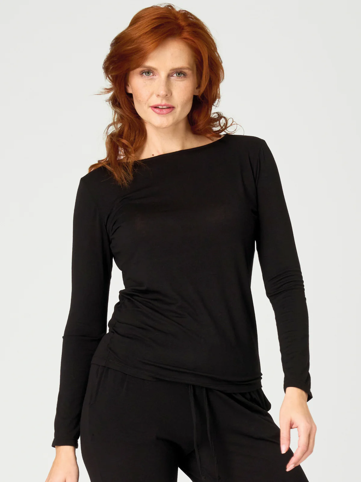 Bluzka z dekoltem w łódkę modal & wełna merino - 3 sploty - Image 2