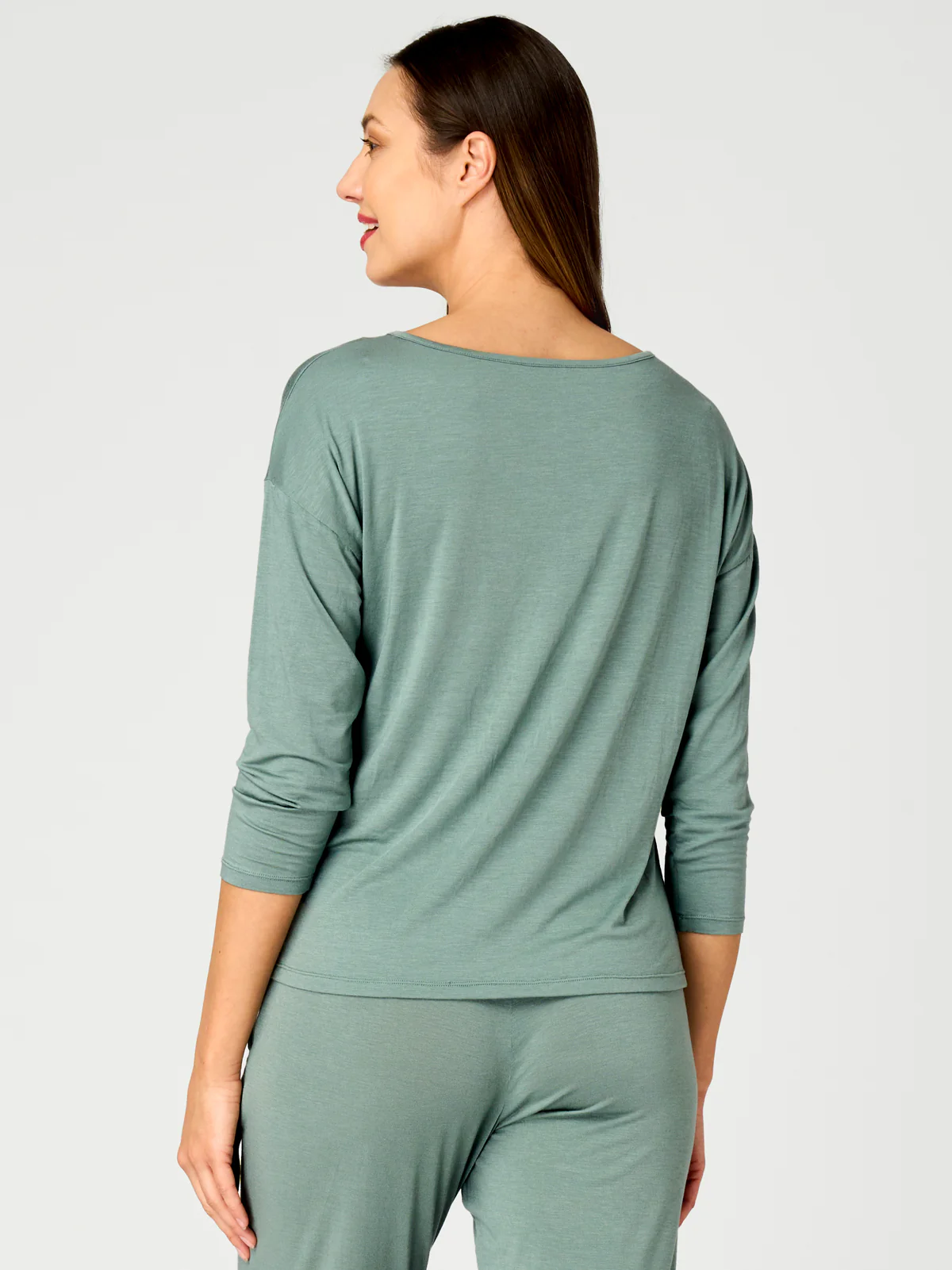 Relaksacyjna bluzka modal & wełna merino - 3 sploty - zielona - Image 3